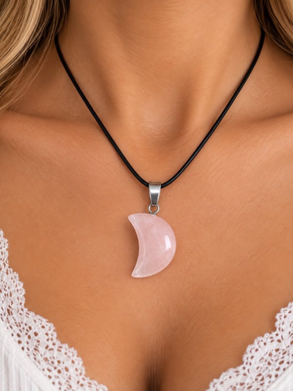 Rose Quartz Crescent Moon Necklace